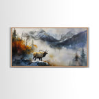 Majestic Elk in Misty Mountains, Framed Canvas Print, Perfect for Living Room Art, Rustic Bedroom Decor, Nature Wall Art, Wildlife Scene