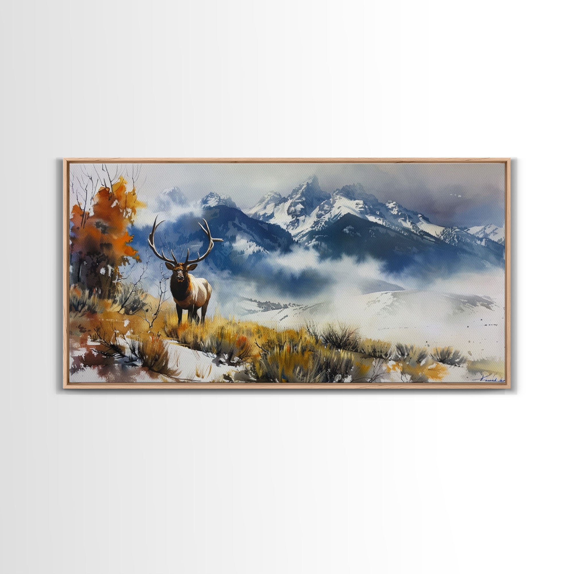 Majestic Elk in Mountain Landscape with Fall Foliage, Stunning Framed Canvas Print, Living Room Art, Rustic Bedroom Decor, Wall Art