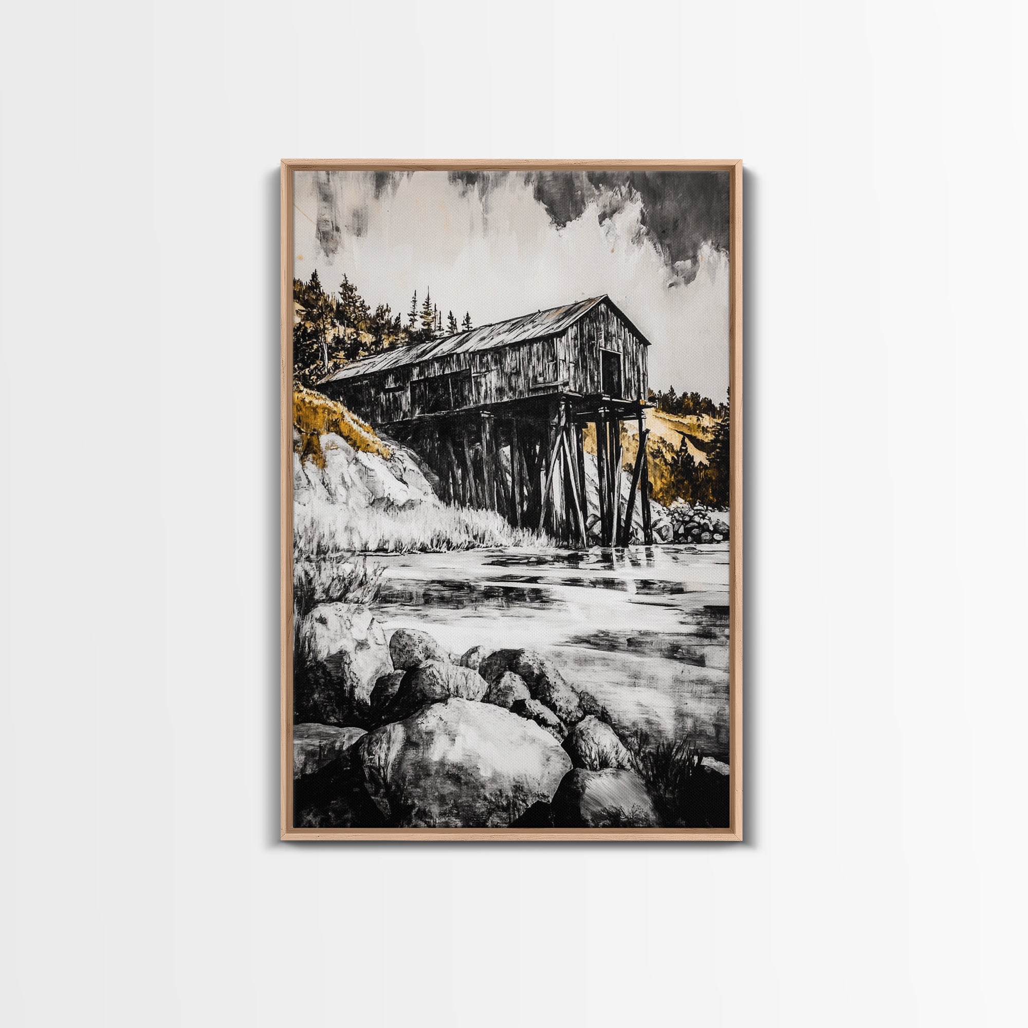 Rustic Barn, Countryside Art, Farmhouse Wall Decor, Vintage Landscape, Black and White Art, Cabin Wall Art, Homestead Vibes, Canvas Print