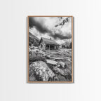 Rustic Cabin, Mountain Hideaway, Stormy Sky, Nature Lodge Decor, Framed Canvas Print, Autumn Vibes, Cozy Wall Art, Rustic Home Style