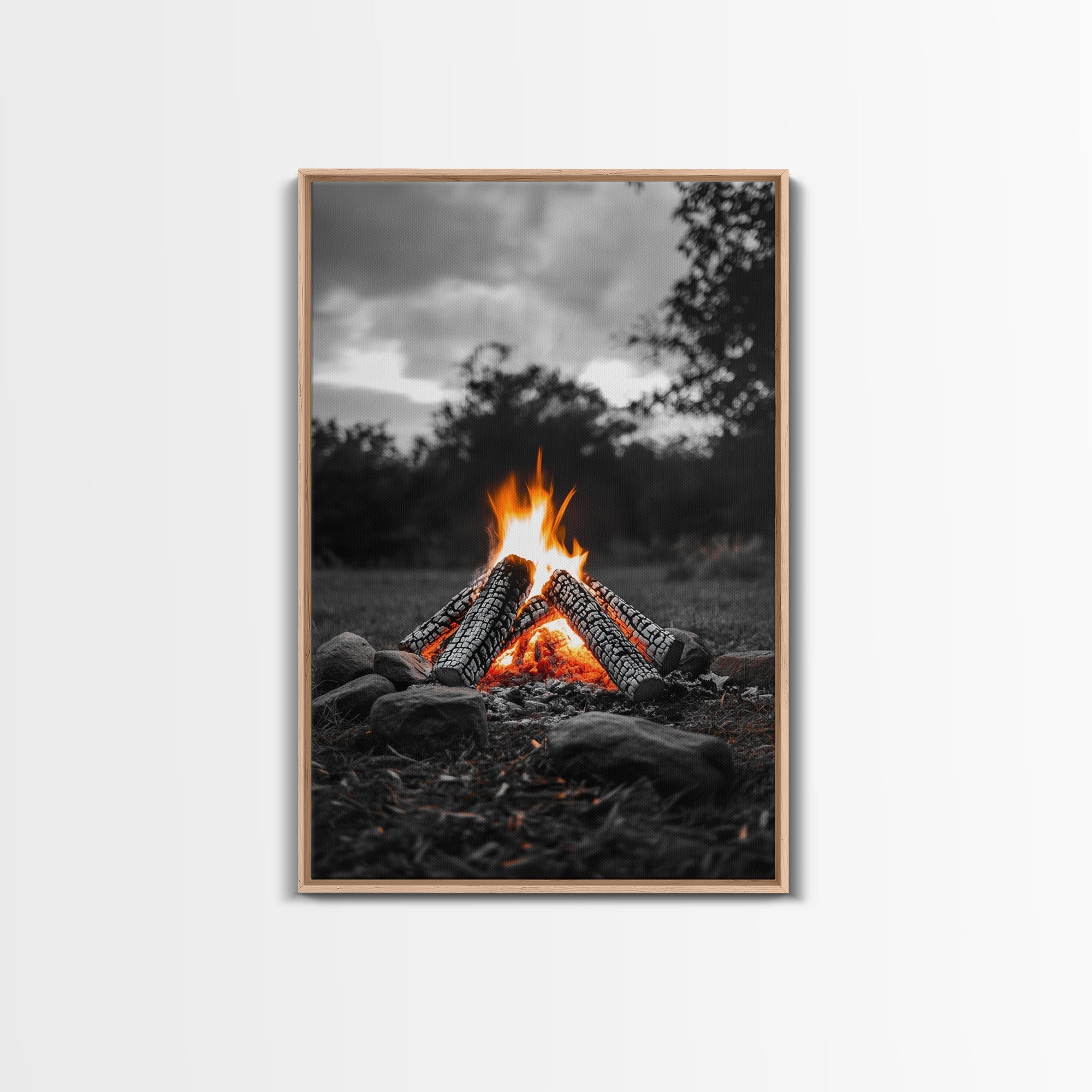 Firewood Blaze, Autumn Campfire, Outdoor Canvas Print, Cozy Cabin Wall Art, Rustic Nature Decor, Adventure Wall Accent