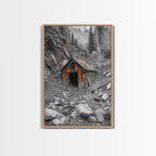 Cabin in the Woods, Rustic Barn Art, Wabi Sabi Wall Art, Moody Nature Art, Farmhouse Wall Art, Gift Idea, Framed Canvas Print, Boho Art