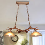 DecorBites™ Milk Glass Bowl Pendant Light with Faux Antler for Dining Room - Rural Island Style (2 Bulbs)