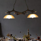 DecorBites™ Milk Glass Bowl Pendant Light with Faux Antler for Dining Room - Rural Island Style (2 Bulbs)