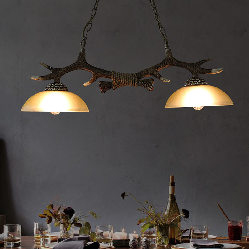 DecorBites™ Milk Glass Bowl Pendant Light with Faux Antler for Dining Room - Rural Island Style (2 Bulbs)