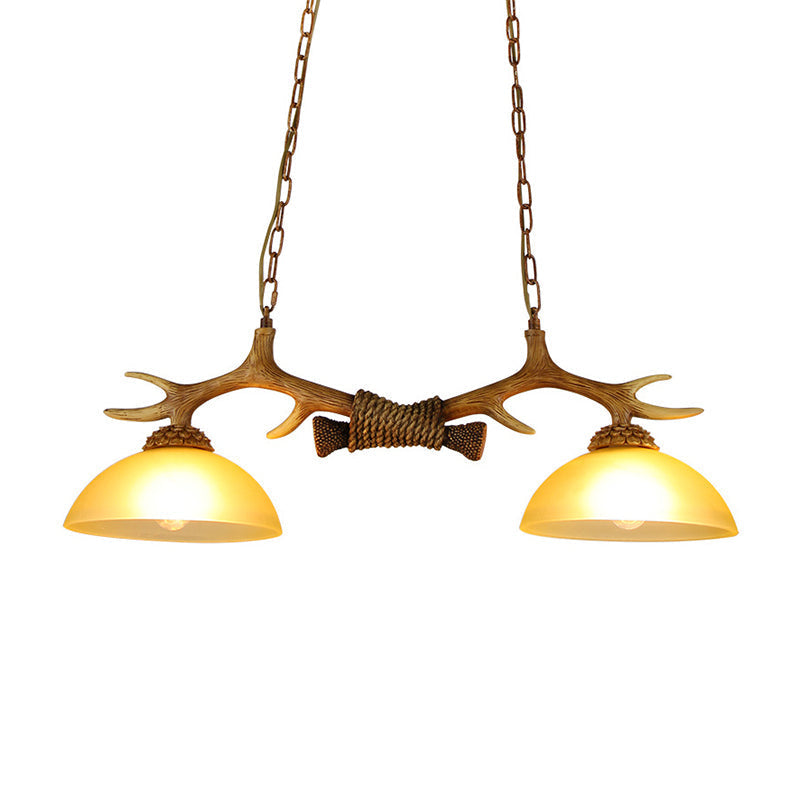 DecorBites™ Milk Glass Bowl Pendant Light with Faux Antler for Dining Room - Rural Island Style (2 Bulbs)