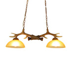DecorBites™ Milk Glass Bowl Pendant Light with Faux Antler for Dining Room - Rural Island Style (2 Bulbs)