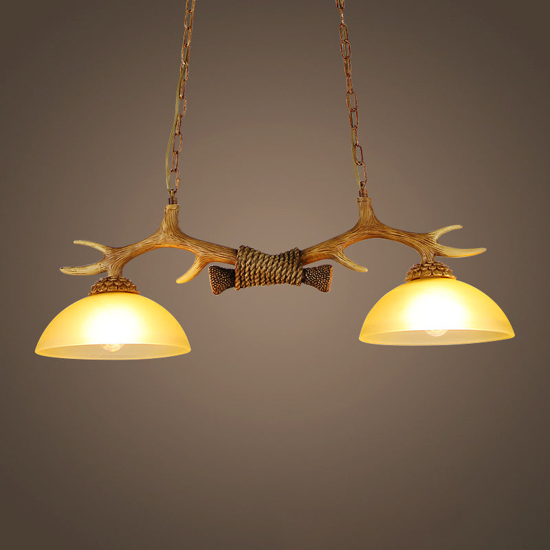 DecorBites™ Milk Glass Bowl Pendant Light with Faux Antler for Dining Room - Rural Island Style (2 Bulbs)