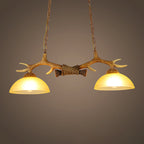 DecorBites™ Milk Glass Bowl Pendant Light with Faux Antler for Dining Room - Rural Island Style (2 Bulbs)