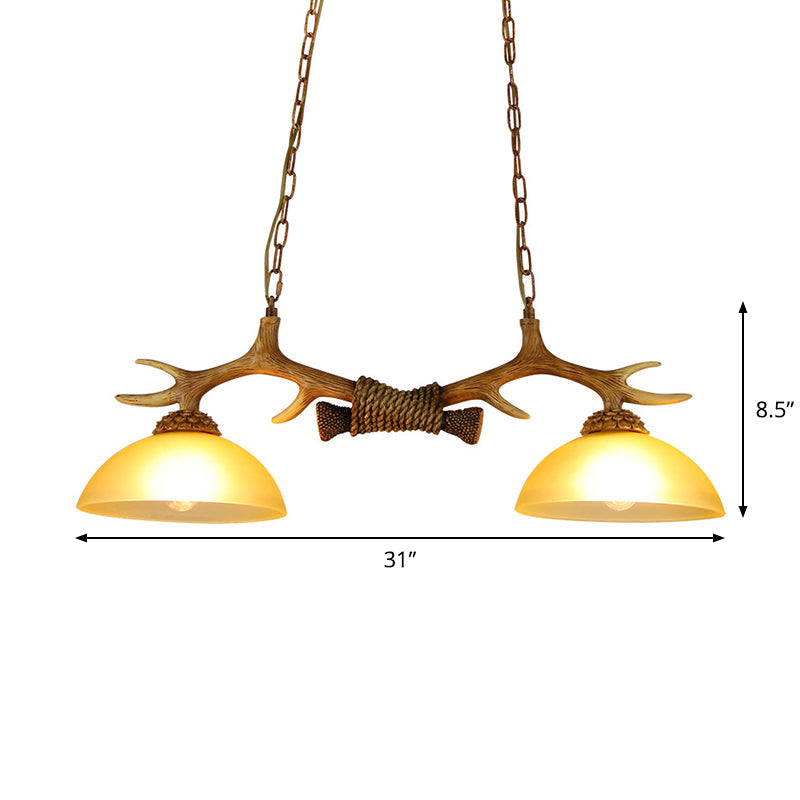 DecorBites™ Milk Glass Bowl Pendant Light with Faux Antler for Dining Room - Rural Island Style (2 Bulbs)