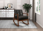 1pc Rocking Chair Dark Brown Faux Leather Upholstery Button Tufted Solid Wood Furniture