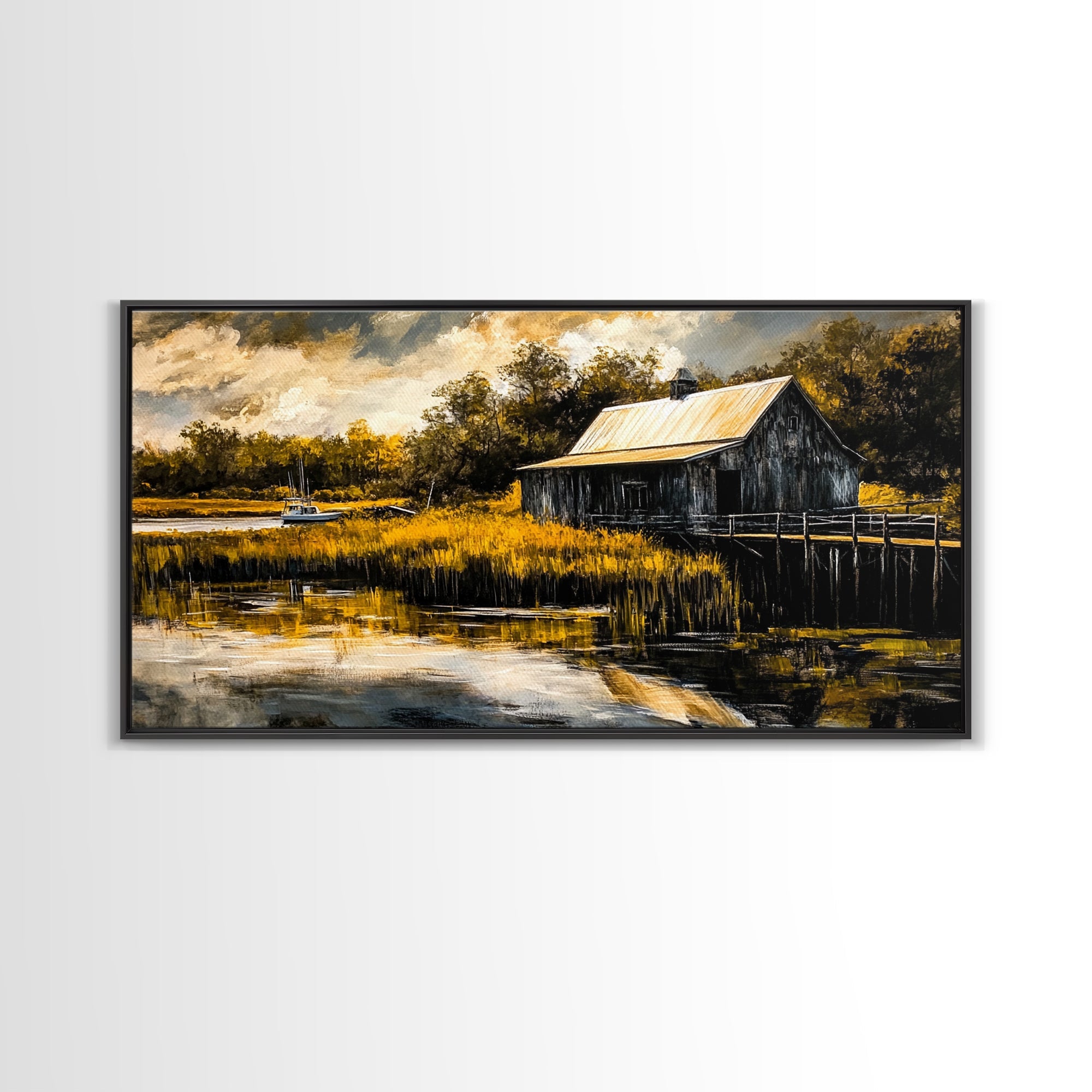Rustic Barn, Autumn Landscape, Country Scene, Framed Canvas Print, Farmhouse Wall Art, Fall Home Decor, Vintage Countryside Painting