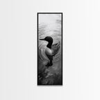 Water Loon, Lake Bird, Floating Wildlife, Nature Stillness, Serene Waterfowl Framed Canvas Print, Cabin Wall Art Rustic Lakehouse Decor