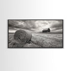Barn Field, Hay Bale, Rural Farmland Scene, Autumn Countryside Art, Canvas Print, Farmhouse Wall Decor, Rustic Fall Living Room Art
