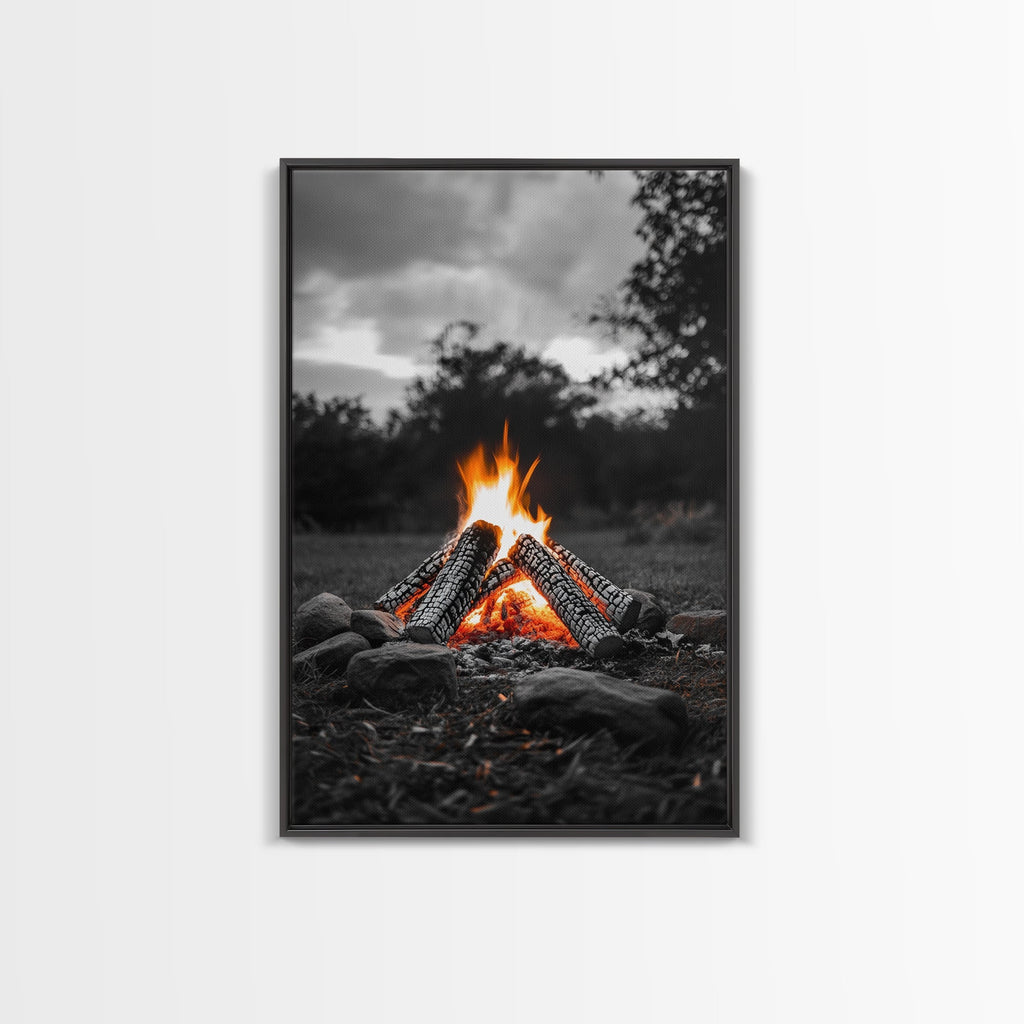 Firewood Blaze, Autumn Campfire, Outdoor Canvas Print, Cozy Cabin Wall Art, Rustic Nature Decor, Adventure Wall Accent