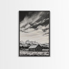 Rustic Cabin, Smoky Mountain Art, Black and White Landscape, Western Wall Art, Wabi Sabi Art, Farmhouse Decor, Canvas Print