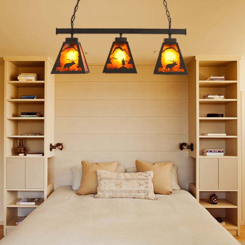 DecorBites™ Rustic Trapezoid Metal Pendant Light - 3 Lights - Ideal for Dining Room & Island Lighting