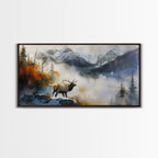 Majestic Elk in Misty Mountains, Framed Canvas Print, Perfect for Living Room Art, Rustic Bedroom Decor, Nature Wall Art, Wildlife Scene