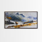Majestic Elk in Snowy Mountain Scene, Beautiful Framed Canvas Print,for Living Room Art Rustic Bedroom Decor Nature Wall Art, Wildlife Scene