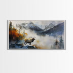 Majestic Elk in Misty Mountains, Framed Canvas Print, Perfect for Living Room Art, Rustic Bedroom Decor, Nature Wall Art, Wildlife Scene