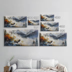 Majestic Elk in Misty Mountains, Framed Canvas Print, Perfect for Living Room Art, Rustic Bedroom Decor, Nature Wall Art, Wildlife Scene