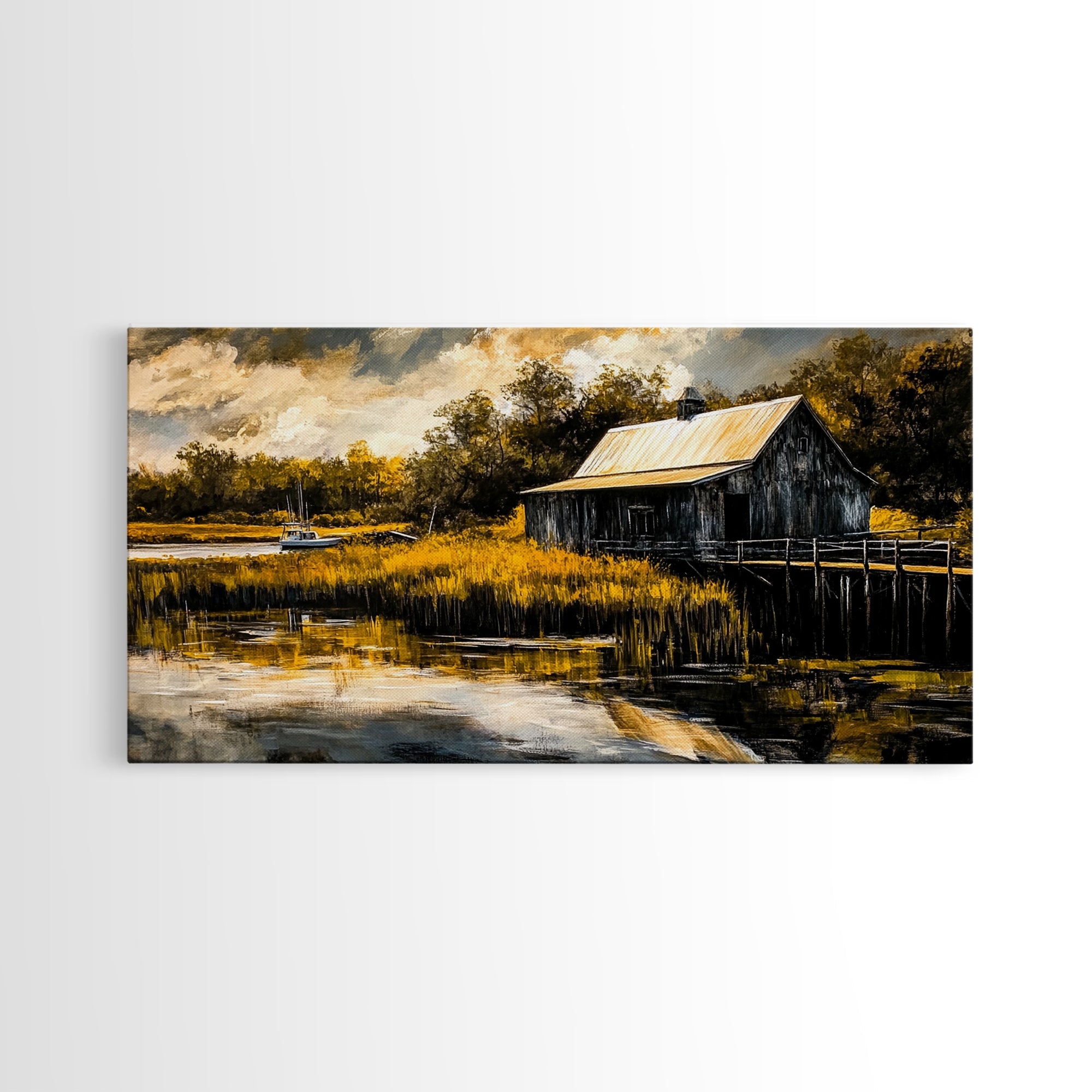 Rustic Barn, Autumn Landscape, Country Scene, Framed Canvas Print, Farmhouse Wall Art, Fall Home Decor, Vintage Countryside Painting