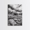 Rustic Cabin, Mountain Hideaway, Stormy Sky, Nature Lodge Decor, Framed Canvas Print, Autumn Vibes, Cozy Wall Art, Rustic Home Style