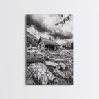 Rustic Cabin, Mountain Hideaway, Stormy Sky, Nature Lodge Decor, Framed Canvas Print, Autumn Vibes, Cozy Wall Art, Rustic Home Style