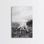 Campfire, Beach, Smoke, Glow - Cozy outdoor scene with flickering flame, Canvas Print, perfect rustic cabin or camping decor, Autumn Wall Art