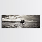 Bison River, Prairie Storm, American West, Framed Canvas Print, Rustic Nature Art, Fall Living Room Decor, Wildlife Photography