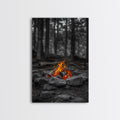 Campfire Glow, Cozy Flames, Autumn Wall Art, Framed Canvas Print, Nature Photography, Rustic Decor, Living Room Cabin Aesthetic