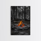 Campfire Glow, Cozy Flames, Autumn Wall Art, Framed Canvas Print, Nature Photography, Rustic Decor, Living Room Cabin Aesthetic