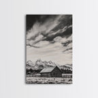 Rustic Cabin, Smoky Mountain Art, Black and White Landscape, Western Wall Art, Wabi Sabi Art, Farmhouse Decor, Canvas Print