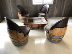 Wine Barrel Coffee Table Set with 4 Chairs - Rustic Whiskey Barrel Furniture Set - Handmade Solid Oak - Free Shipping