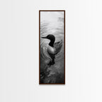 Water Loon, Lake Bird, Floating Wildlife, Nature Stillness, Serene Waterfowl Framed Canvas Print, Cabin Wall Art Rustic Lakehouse Decor