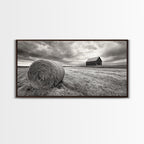 Barn Field, Hay Bale, Rural Farmland Scene, Autumn Countryside Art, Canvas Print, Farmhouse Wall Decor, Rustic Fall Living Room Art