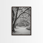Snowfall Trees, Winter Forest, Nature Pathway, Canvas Print, Holiday Season Decor, Cozy Living Room or Cabin Wall Art