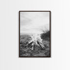 Campfire, Beach, Smoke, Glow - Cozy outdoor scene with flickering flame, Canvas Print, perfect rustic cabin or camping decor, Autumn Wall Art