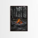 Campfire Glow, Cozy Flames, Autumn Wall Art, Framed Canvas Print, Nature Photography, Rustic Decor, Living Room Cabin Aesthetic