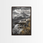 Mountain Escape, Cabin Retreat, Black White Landscape, Framed Canvas Print, Rustic Cabin Art, Bedroom Wall Decor, Nature Lodge Decor