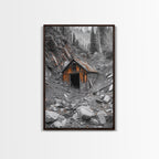 Cabin in the Woods, Rustic Barn Art, Wabi Sabi Wall Art, Moody Nature Art, Farmhouse Wall Art, Gift Idea, Framed Canvas Print, Boho Art