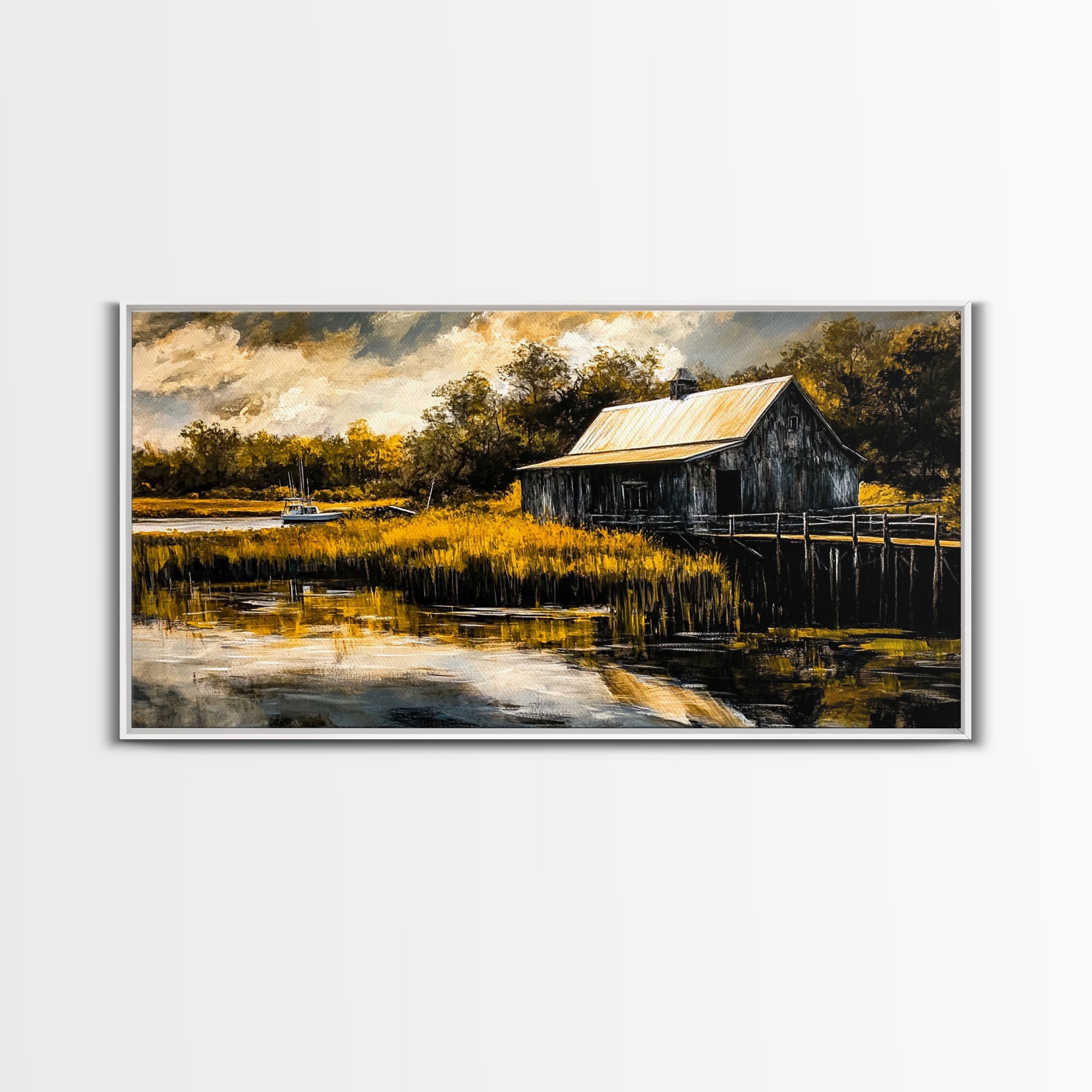 Rustic Barn, Autumn Landscape, Country Scene, Framed Canvas Print, Farmhouse Wall Art, Fall Home Decor, Vintage Countryside Painting