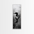 Water Loon, Lake Bird, Floating Wildlife, Nature Stillness, Serene Waterfowl Framed Canvas Print, Cabin Wall Art Rustic Lakehouse Decor