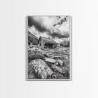 Rustic Cabin, Mountain Hideaway, Stormy Sky, Nature Lodge Decor, Framed Canvas Print, Autumn Vibes, Cozy Wall Art, Rustic Home Style