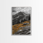 Mountain Peak, Alpine Landscape, Autumn Meadow, Framed Canvas Print, Fall Wall Art, Rustic Cabin Decor, Nature Photography, Living Room
