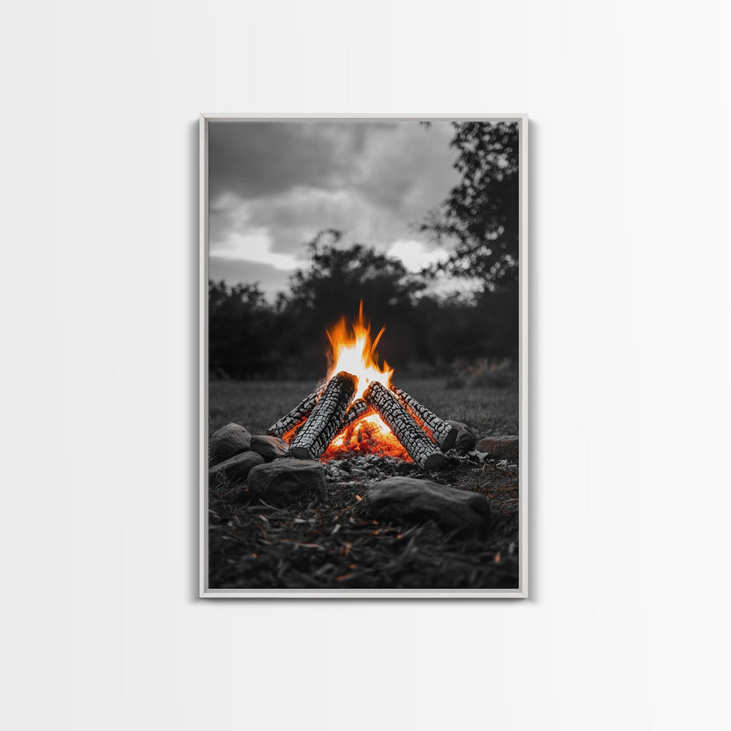 Firewood Blaze, Autumn Campfire, Outdoor Canvas Print, Cozy Cabin Wall Art, Rustic Nature Decor, Adventure Wall Accent