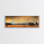 Rustic Wall Art, Framed Canvas Print, Barn Landscape Oil Painting, Moody Art, Extra Wide Art, Fall Decor, Living Room Art, Above Couch Art