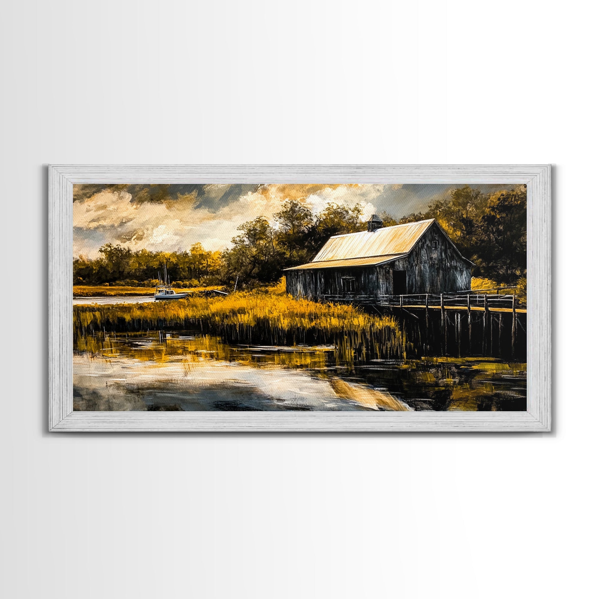 Rustic Barn, Autumn Landscape, Country Scene, Framed Canvas Print, Farmhouse Wall Art, Fall Home Decor, Vintage Countryside Painting