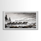 Elk, Wildlife, Mountain, Framed Canvas Print, Rustic Lodge Art, Winter Nature Scene, Cabin Wall Decor, Hunting Artwork, Western Aesthetic