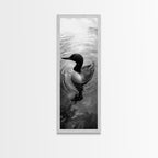Water Loon, Lake Bird, Floating Wildlife, Nature Stillness, Serene Waterfowl Framed Canvas Print, Cabin Wall Art Rustic Lakehouse Decor